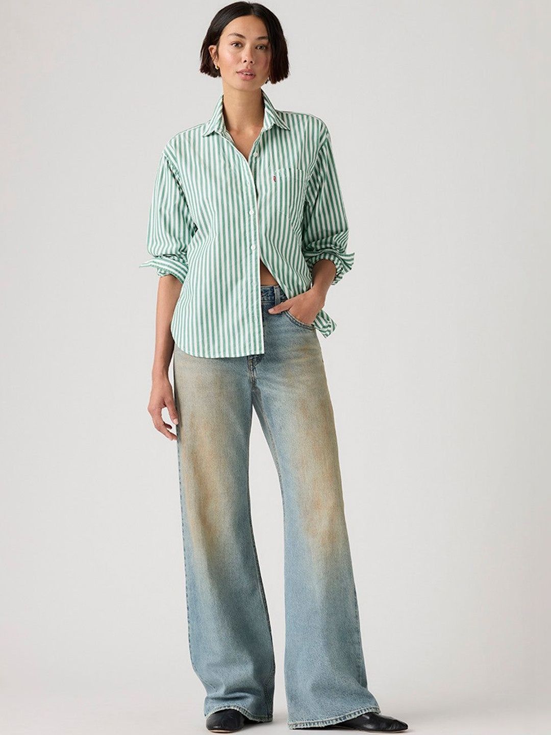 Blue Loose Bootcut Fit Mid Rise Jeans