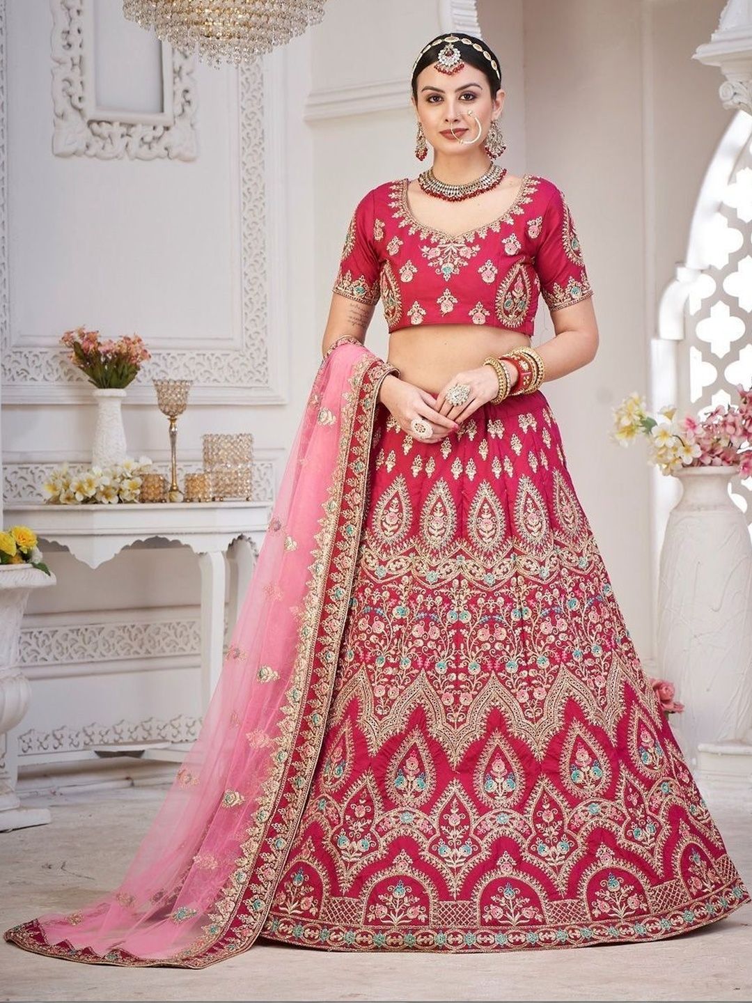 REELOVE FACTORY Embroidered Thread Work Semi-Stitched Lehenga & Blouse With Dupatta