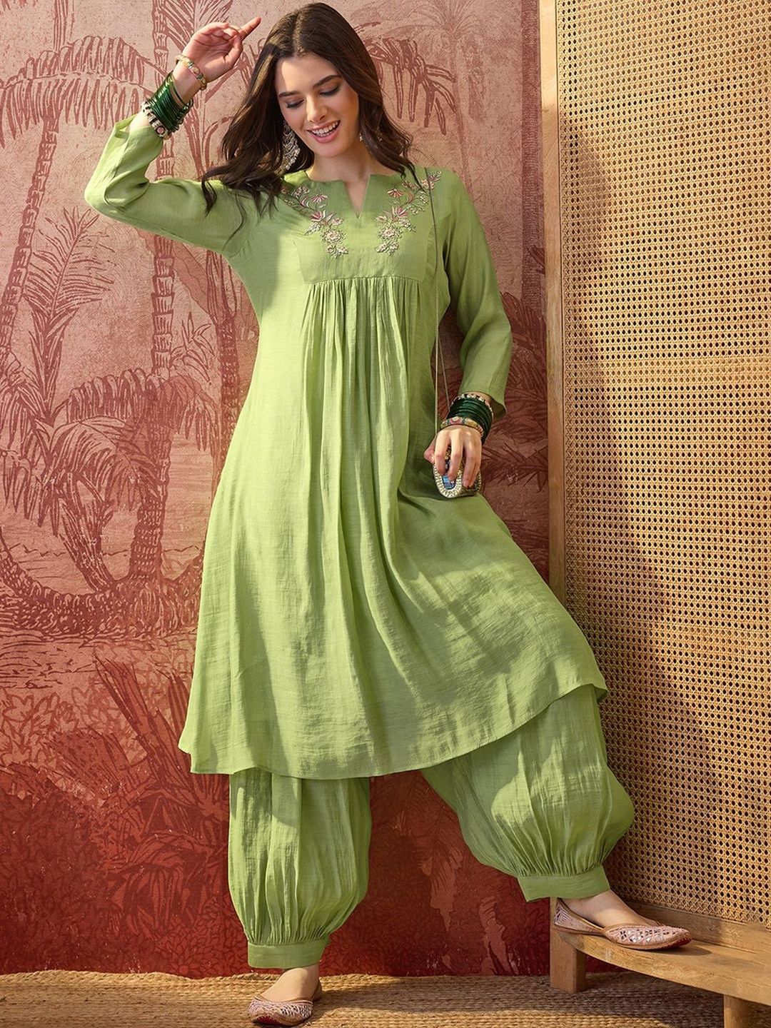 Sangria Sangria Embroidered Round Neck Kurta & Trousers Kurta Sets