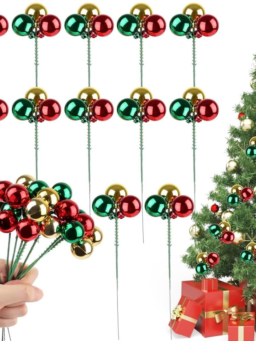 MAYCREATE 12Pcs Red & Green Textured Christmas Tree Ball Ornaments