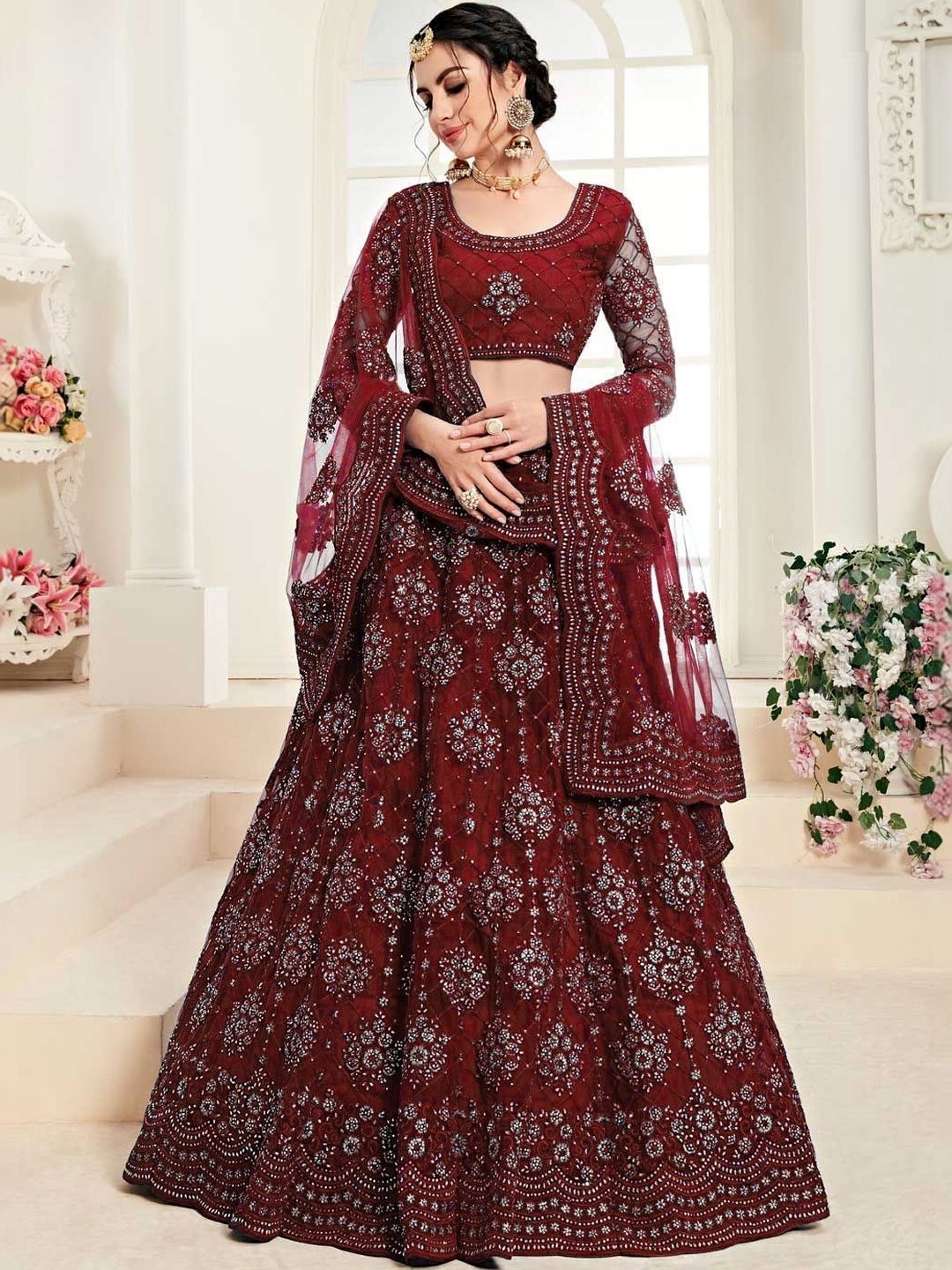 UDBHAV EXPORT Embellished Sequinned Semi-Stitched Lehenga & Unstitched Blouse With Dupatta