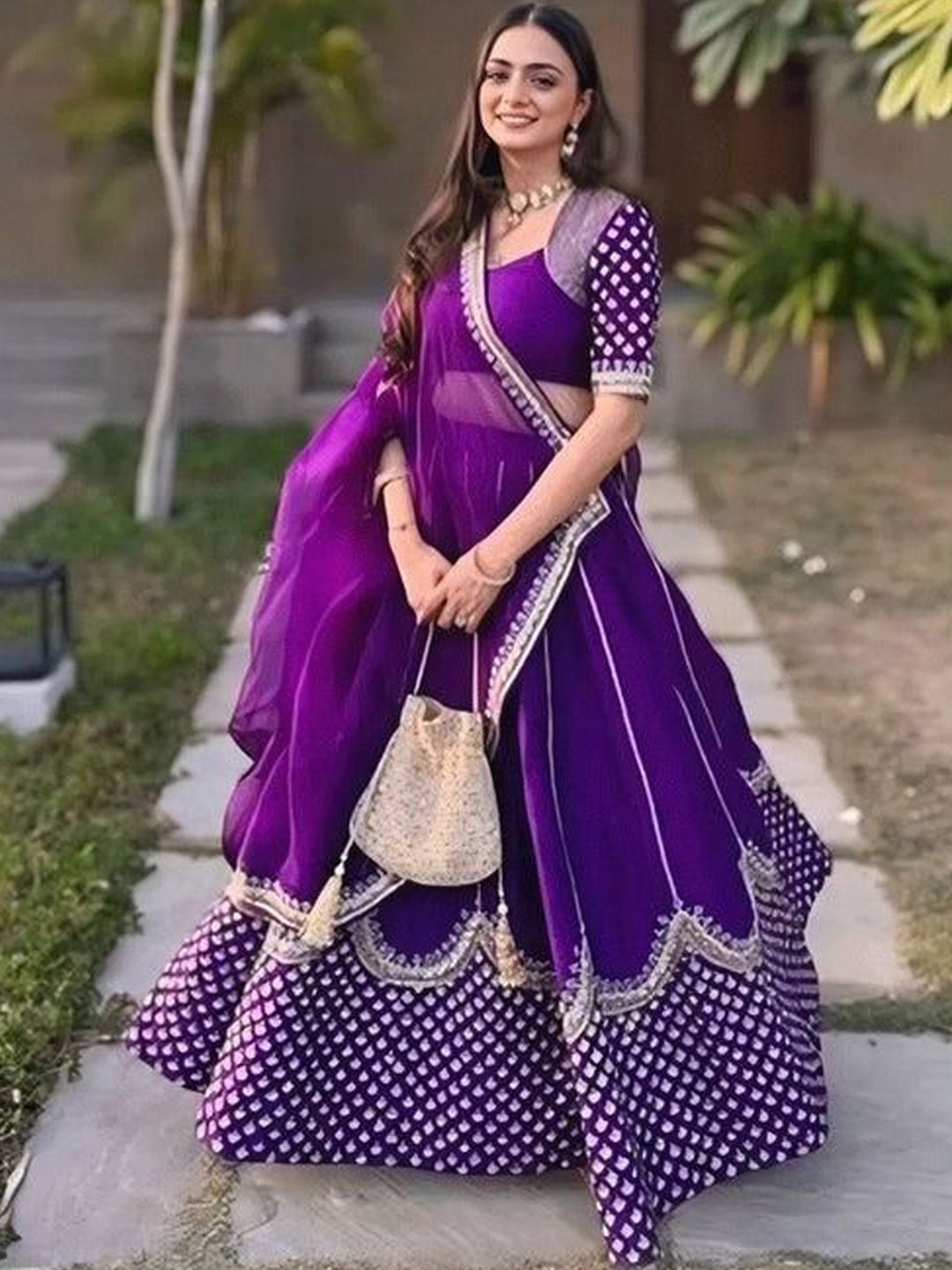 REELOVE FACTORY Embellished Sequinned Foil Print Semi-Stitched Lehenga & Blouse With Dupatta