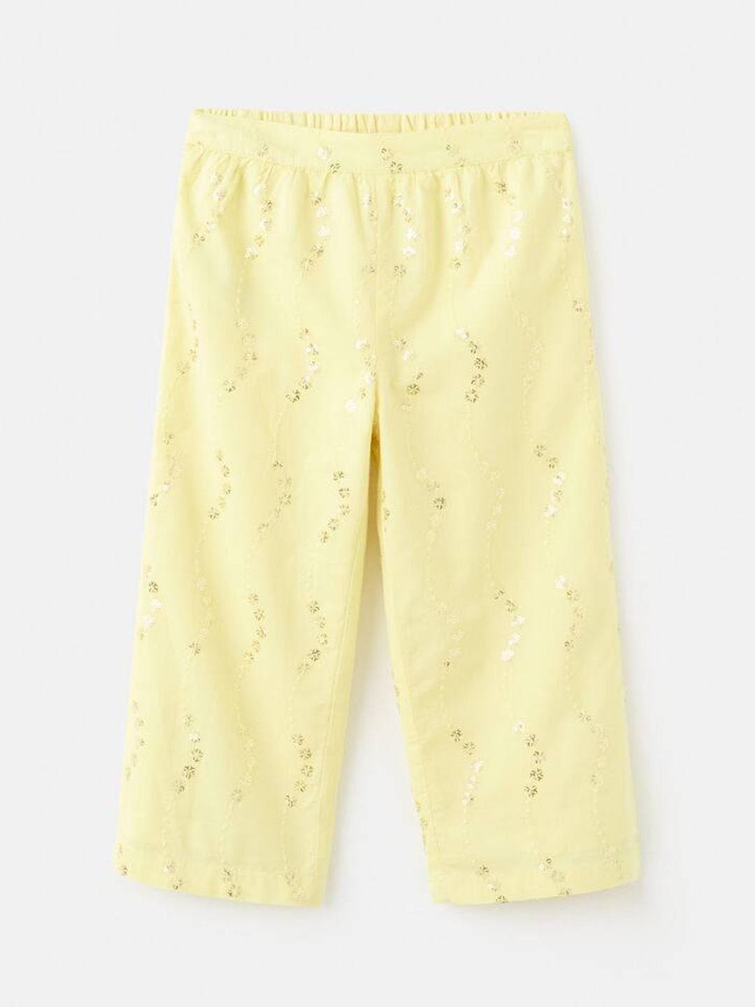 Mango Kids Girls Floral Embroidered Sequined Relaxed Fit Trousers
