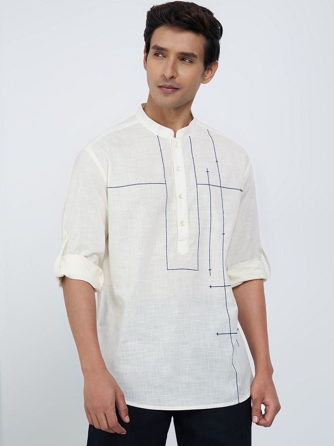 indus route by Pantaloons Men Embroidered Thread Work Kurta