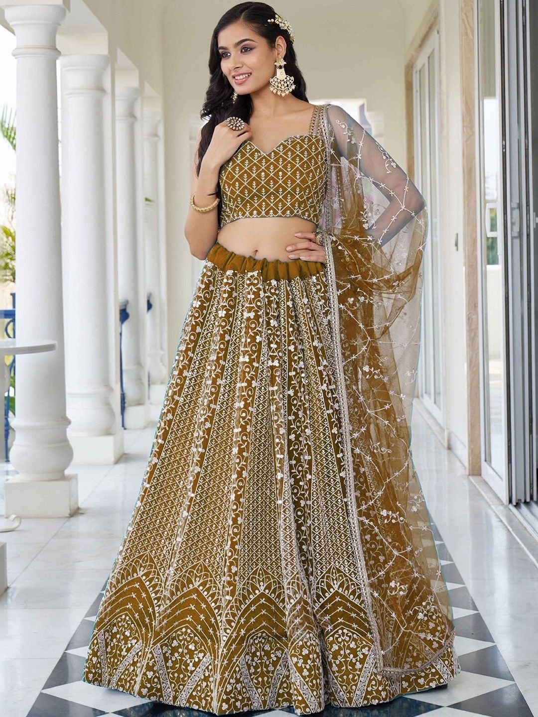 UDBHAV EXPORT Embroidered Sequinned Semi-Stitched Lehenga & Blouse With Dupatta