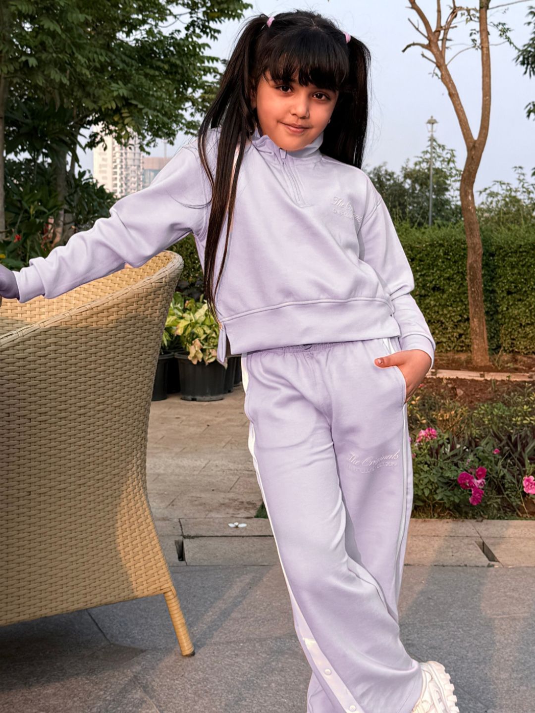 Nap Chief Girls OG Lilac Vibes Printed Quarter Zip Sweatshirt With Trousers