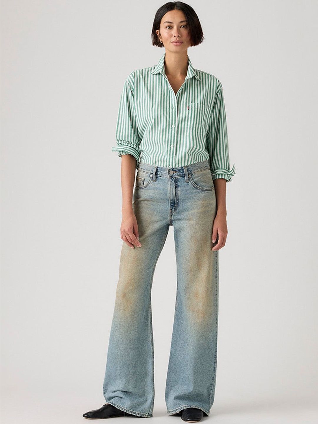 Blue Loose Bootcut Fit Mid Rise Jeans