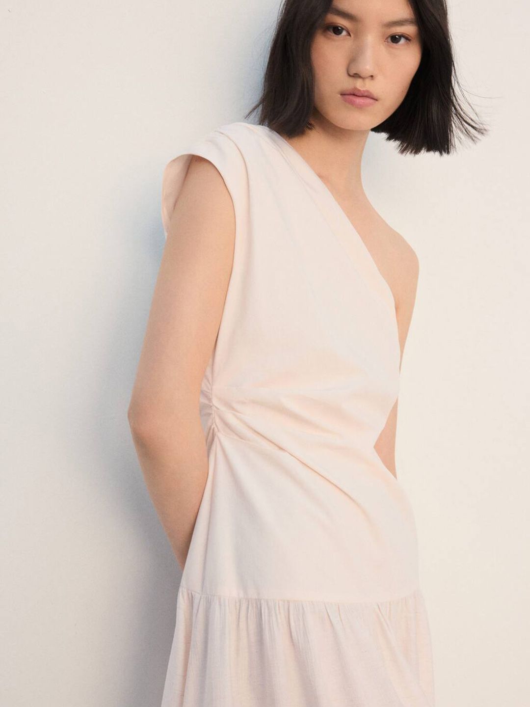 One Shoulder Pleated A-Line Midi Dress