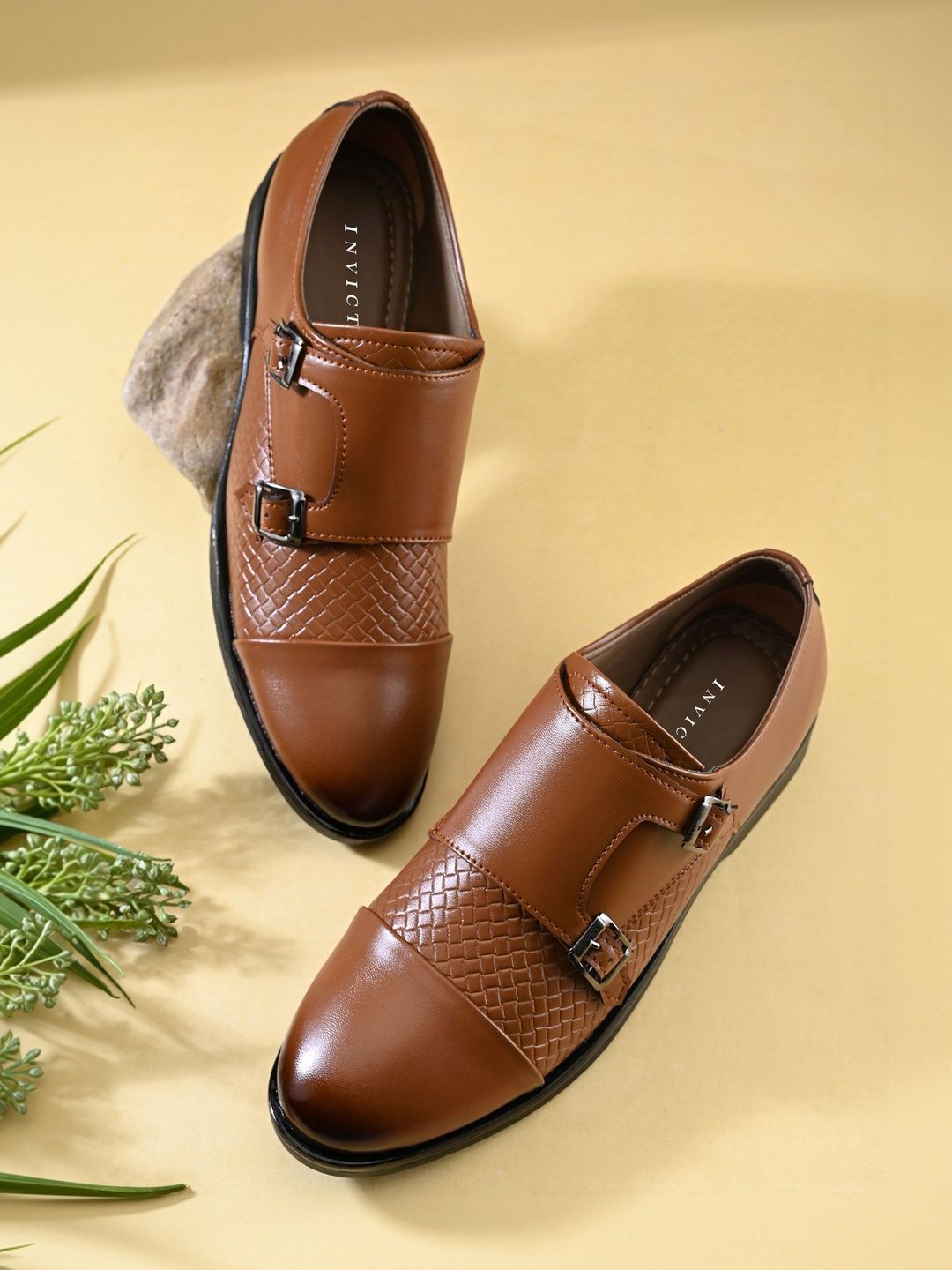 INVICTUS Men Round-Toe Formal Monk Shoes