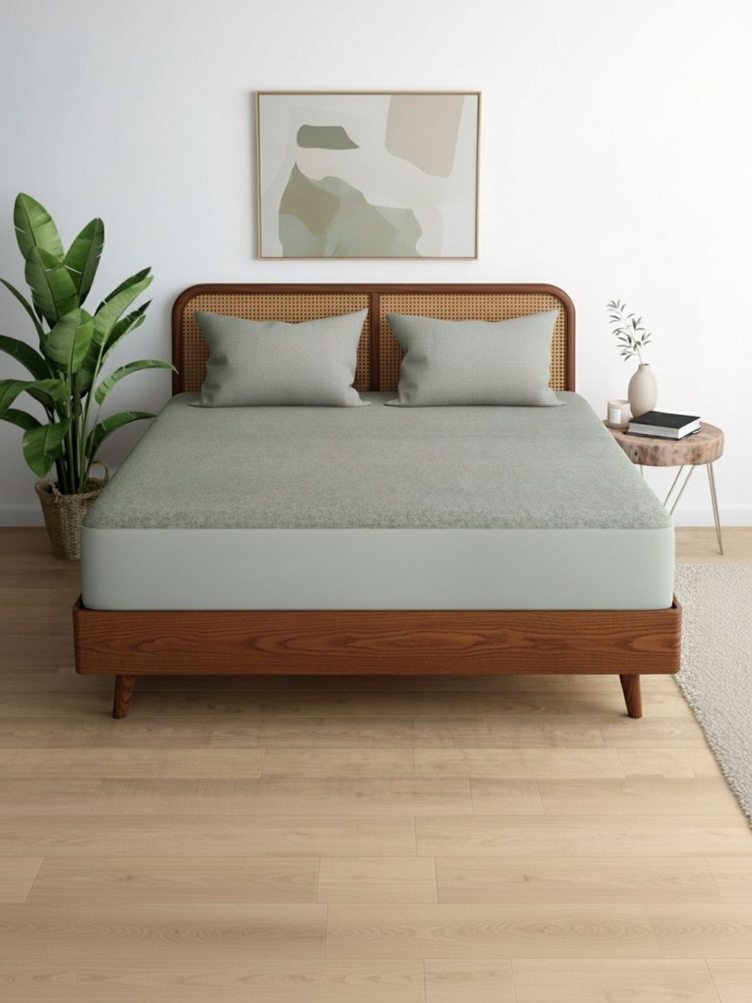 LIVSPACE LIVSPACE Grey Cotton Water Resistant Mattress Protector