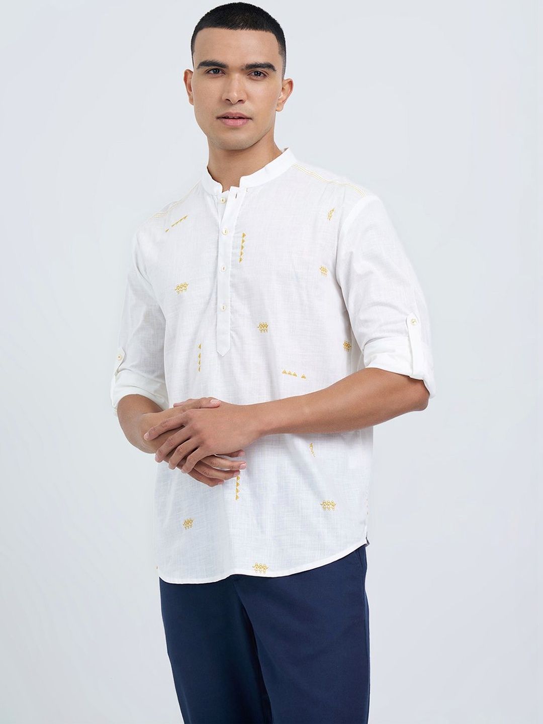 indus route by Pantaloons Men Printed Thread Work Pathani Kurta