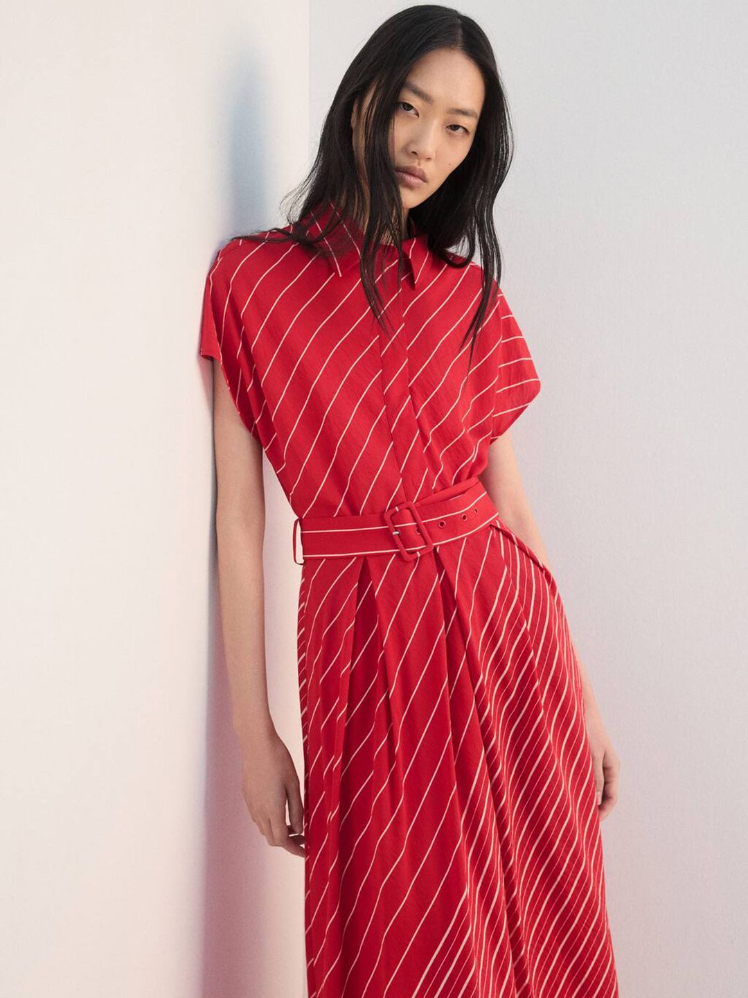 Striped Pure Cotton Shirt Midi Dress