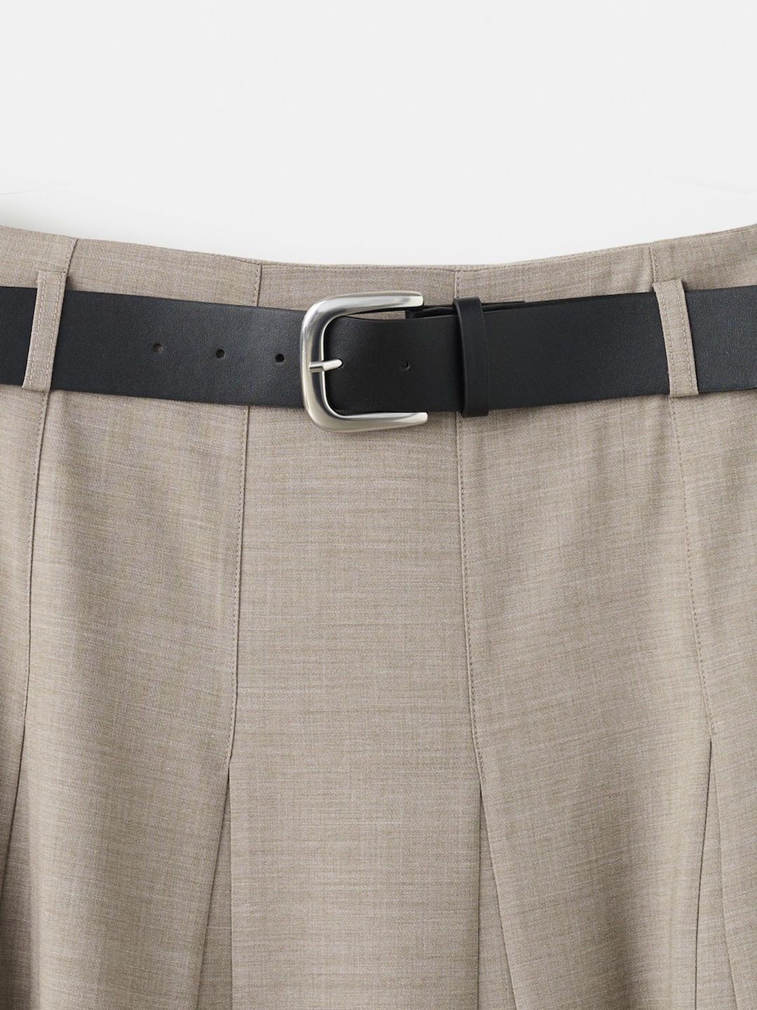 Godets Details Belted Flared Midi Skirt