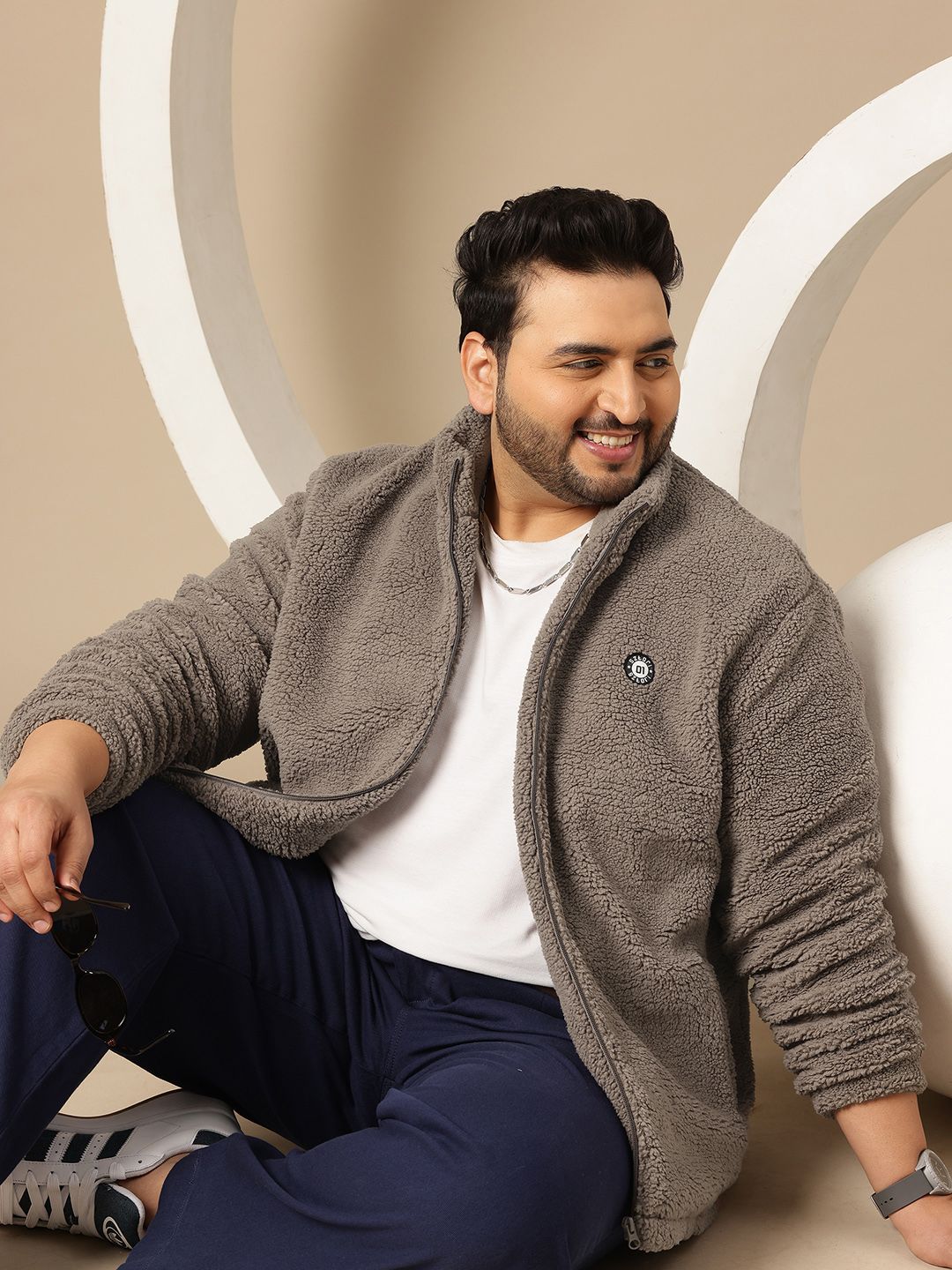 Sztori Plus Size Mock Collar Fleece Sherpa Jacket