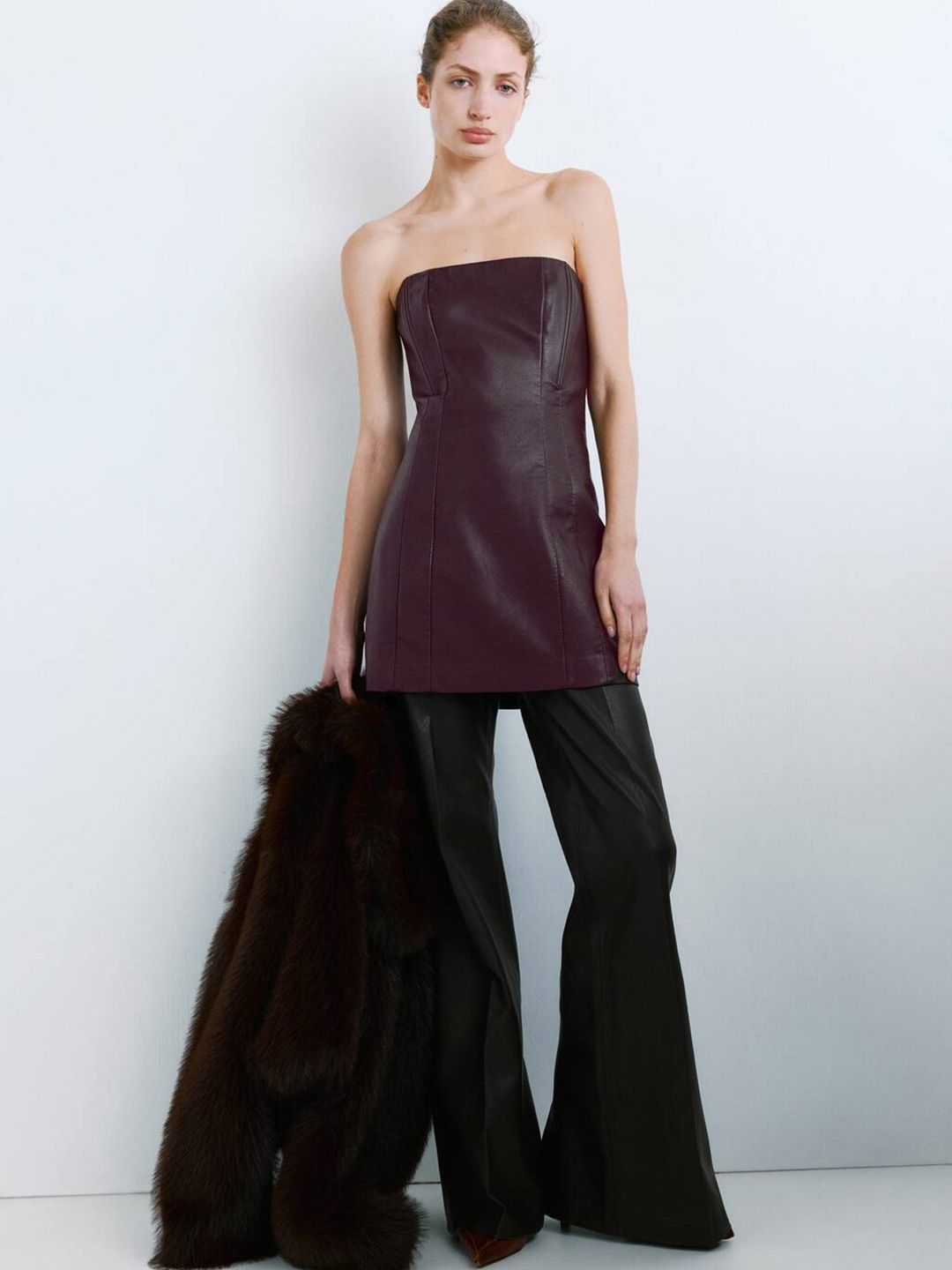 Faux Leather Coated Bandeau Mini Dress