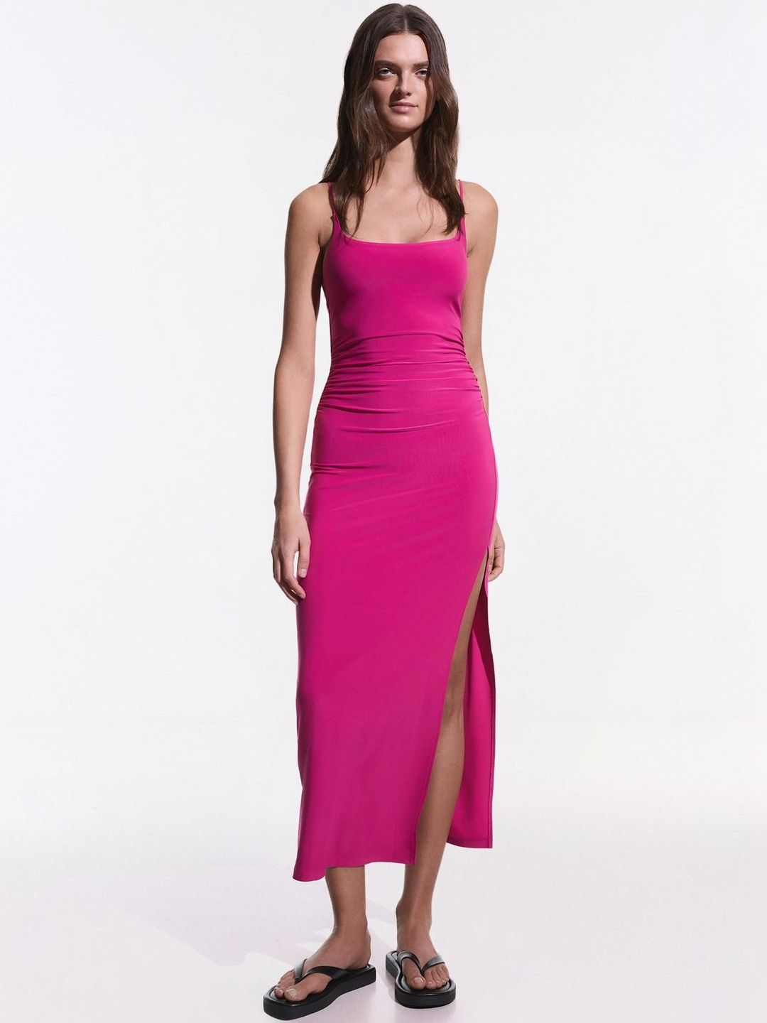 Gathered strap midi dress