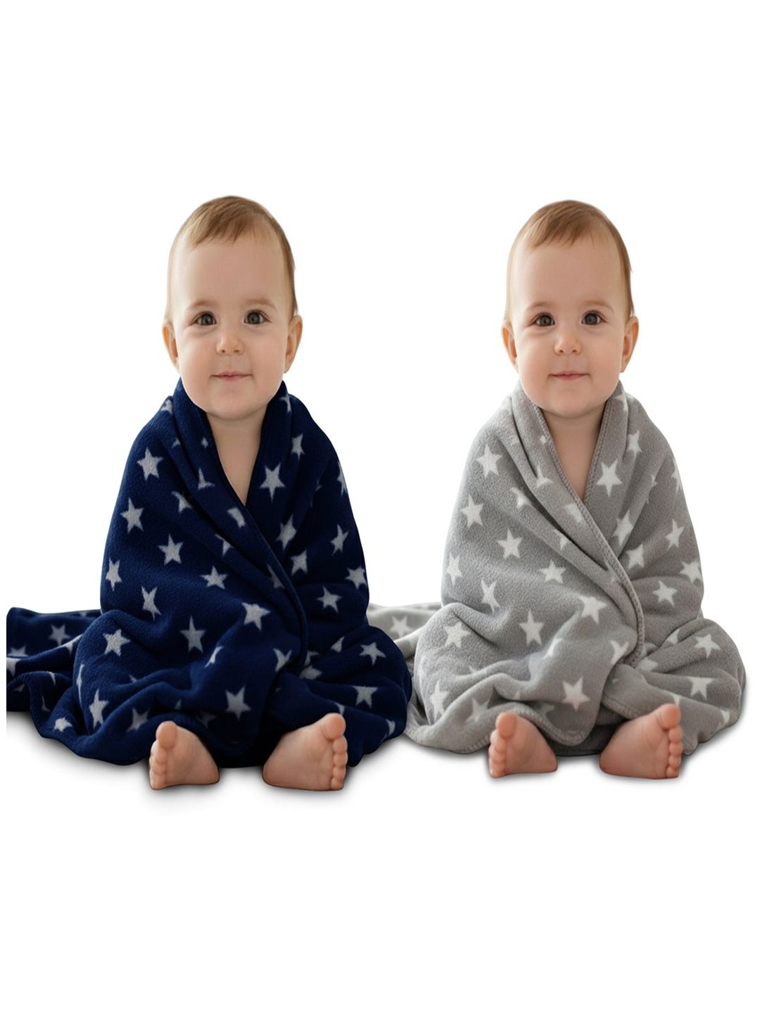 OyO Baby Blue & Grey 2 Pieces Infants Kids  Printed Ac Room Square Baby Blanket
