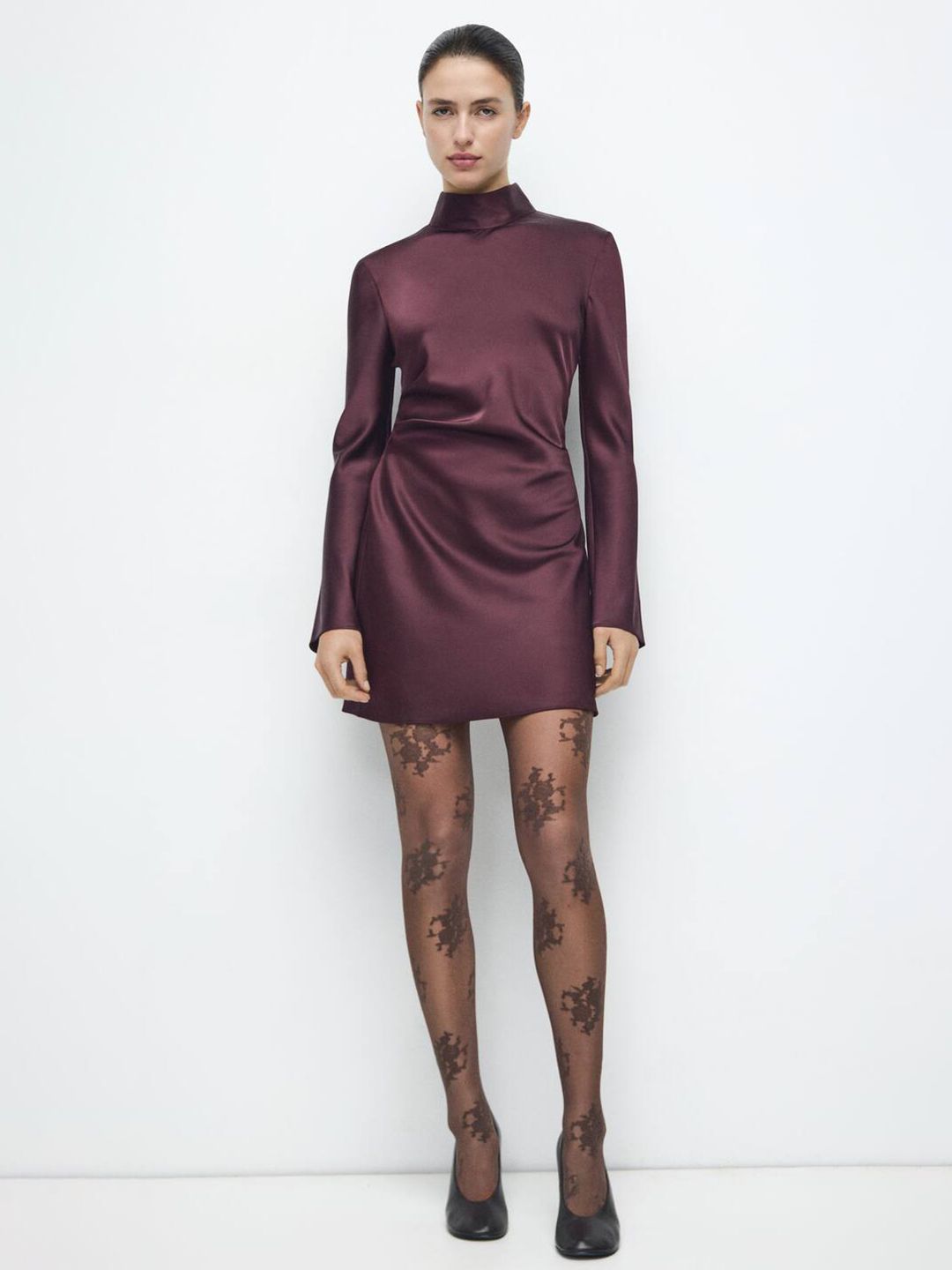 Satin Finish High Neck Sheath Mini Dress