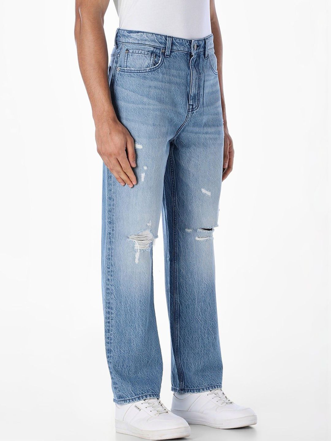 Wide Leg High-Rise Highly Distressed Light Fade Jeans