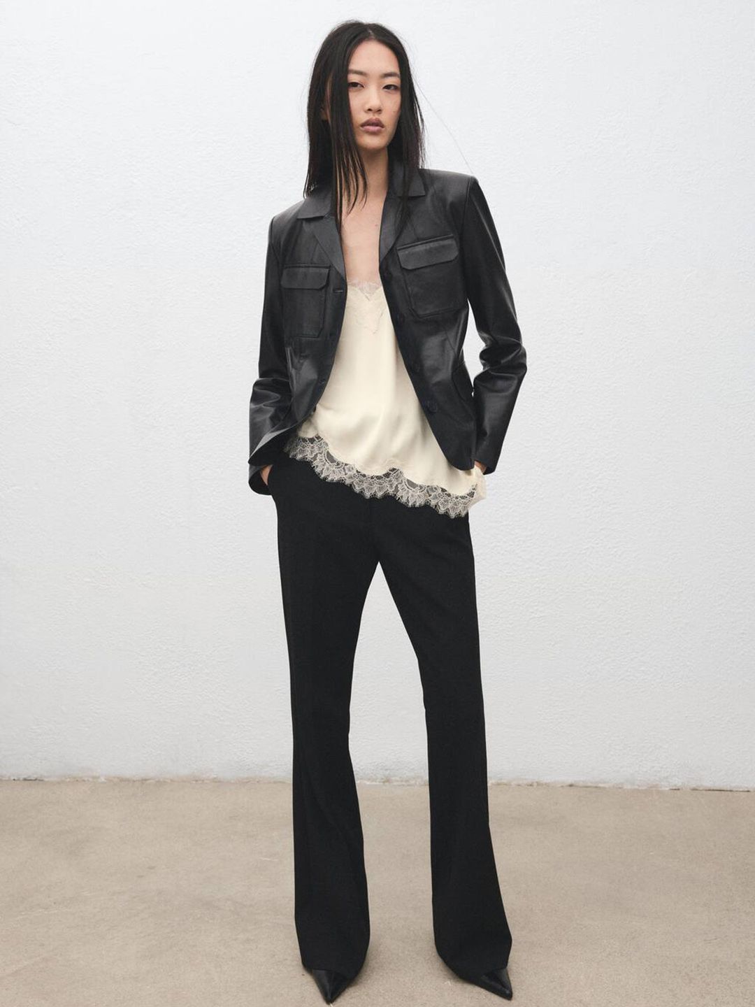 Satin Finish Top Asymmetric Hem Satin Finish Top