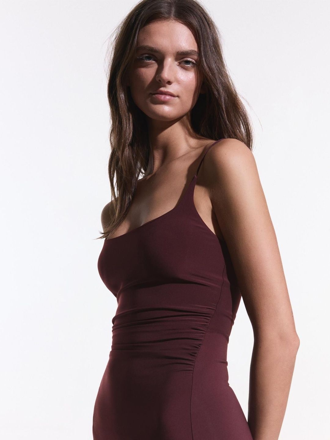 Gathered strap midi dress
