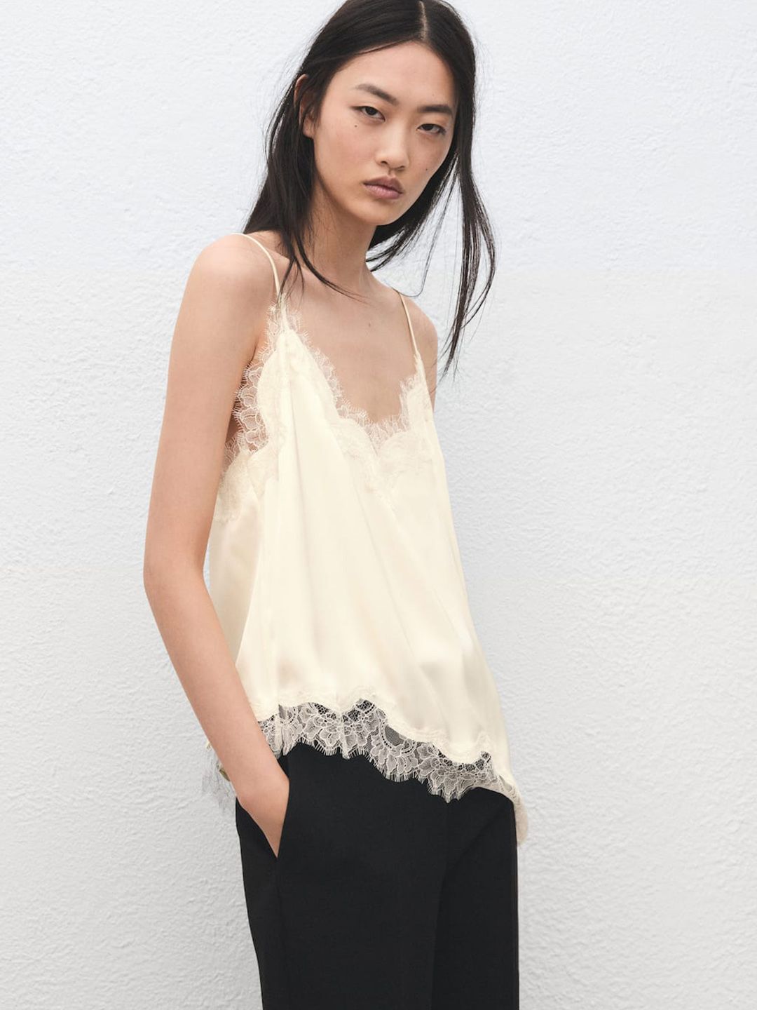 Satin Finish Top Asymmetric Hem Satin Finish Top