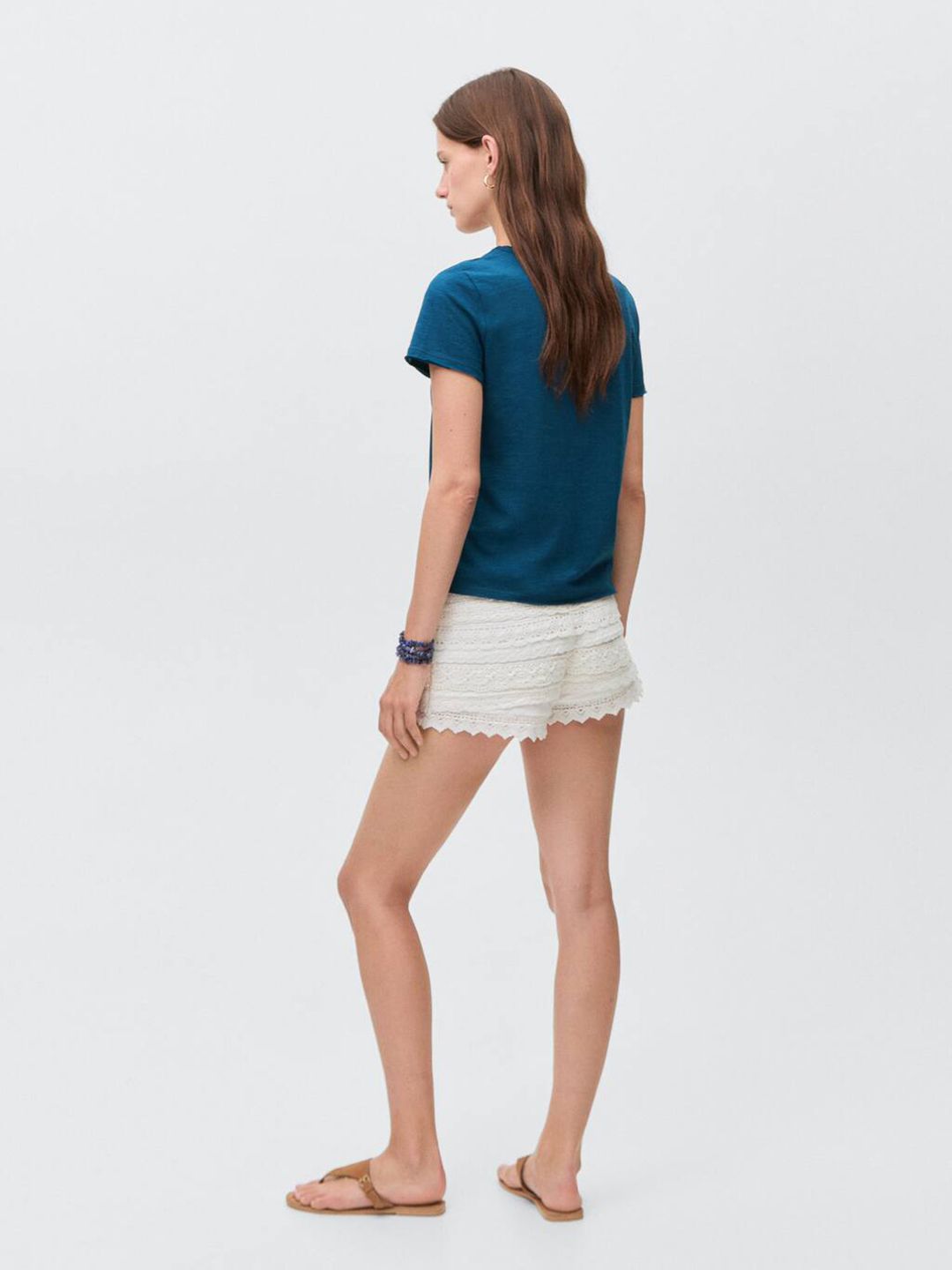 V-Neck Button Detail Pure Cotton T-shirt