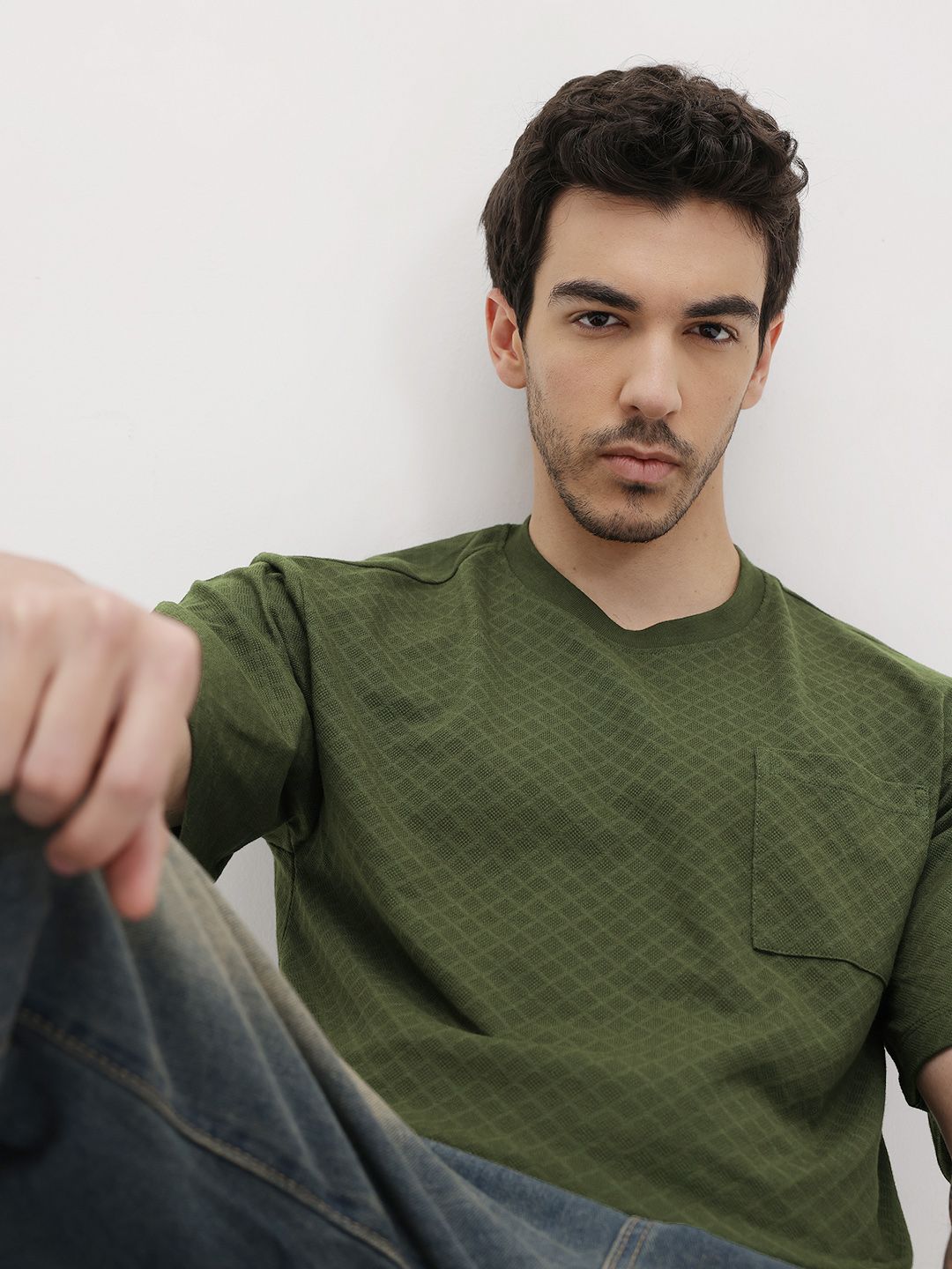 The Roadster Life Co. Geometric Textured Relaxed Fit T-shirt