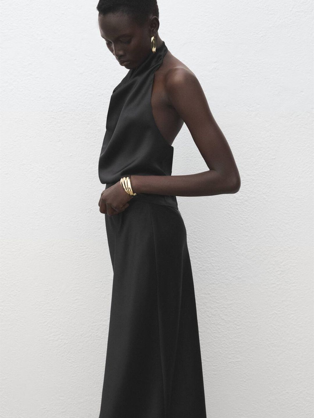 Satin Finish Mid-Rise A-Line Midi Skirt