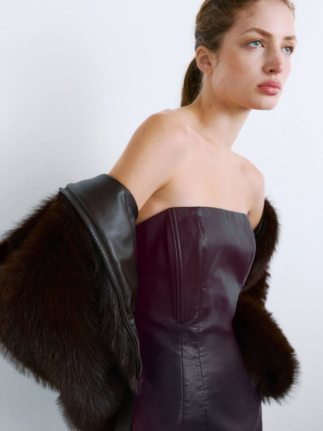 Faux Leather Coated Bandeau Mini Dress