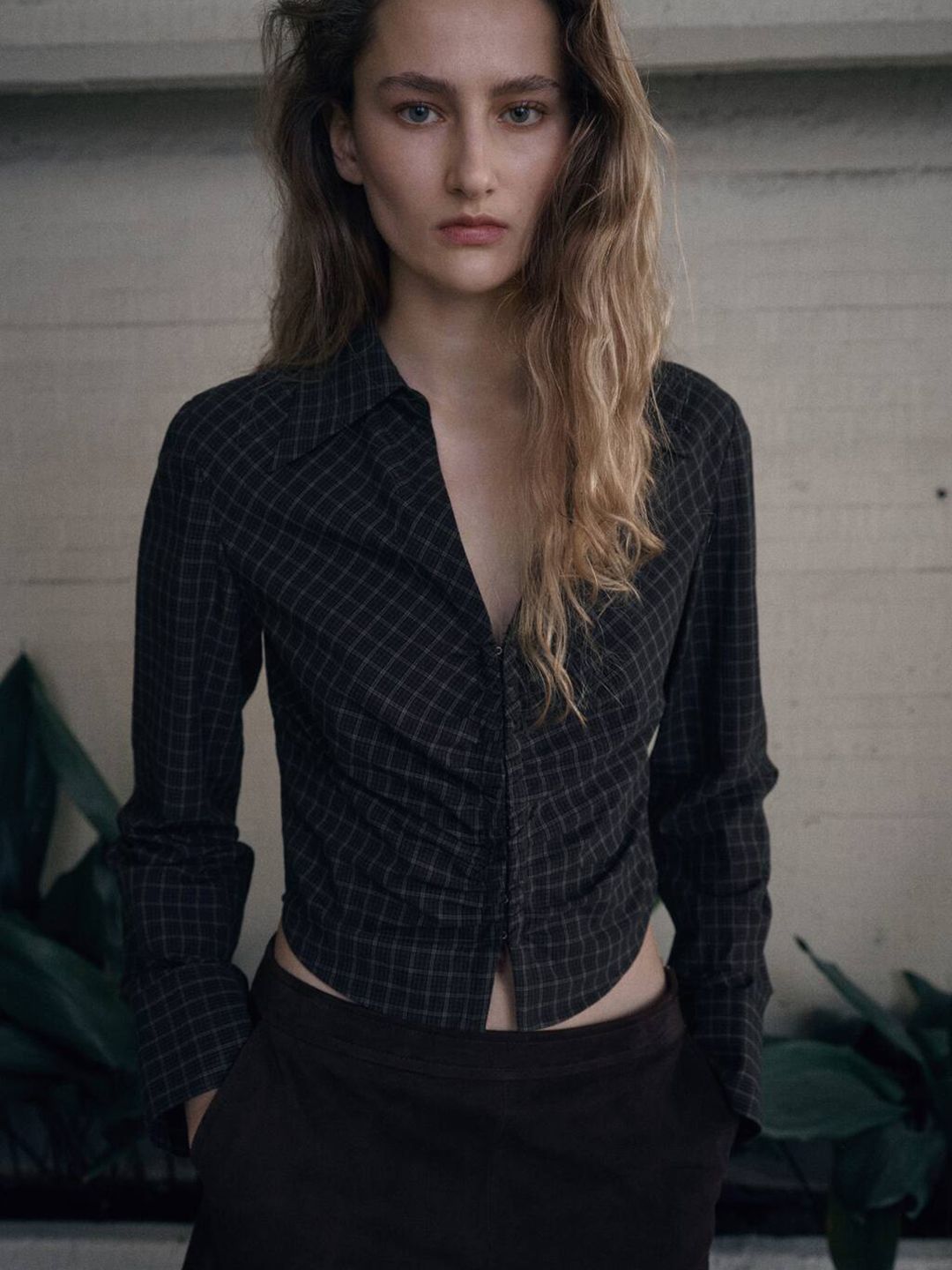 Tartan Checks Pure Cotton Casual Crop Shirt with Ruched Effect