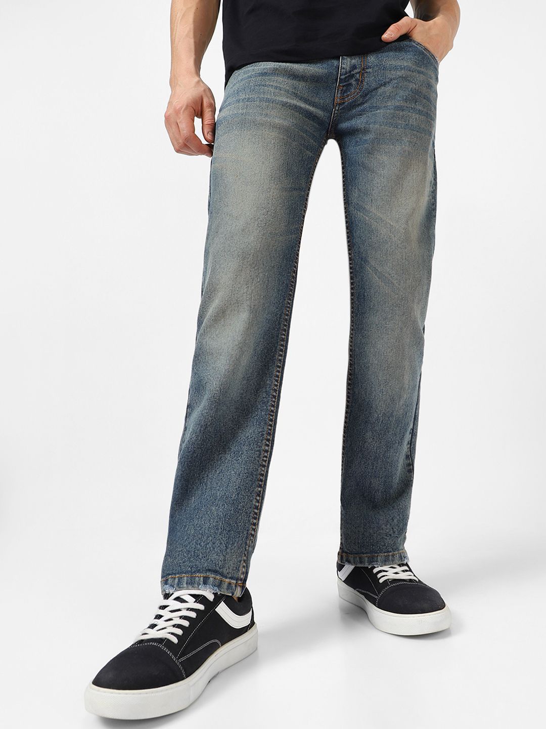Urbano Fashion Men Blue Regular Fit Washed Stretchable Cotton Jeans