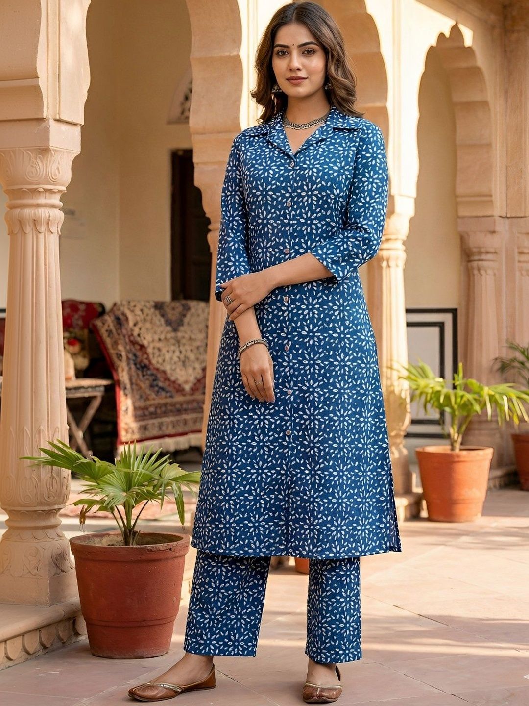 Bunkari Bunkari Women Ethnic Motifs Printed Regular Pure Cotton Kurta with Trousers