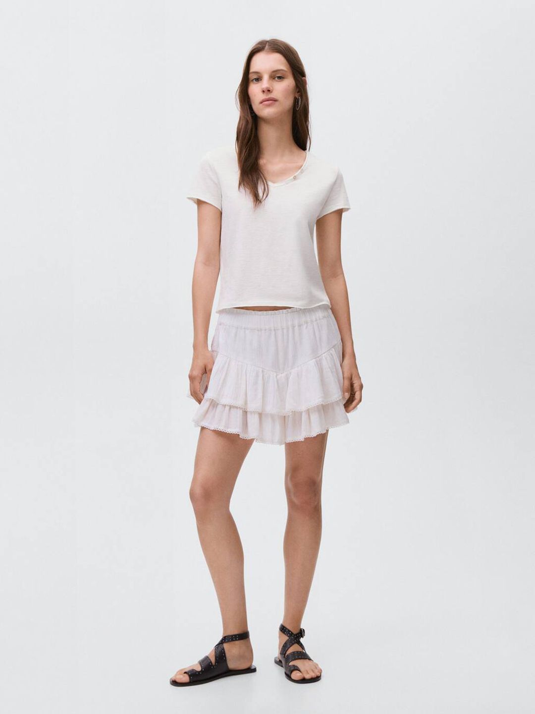 V-Neck Button Detail Pure Cotton T-shirt