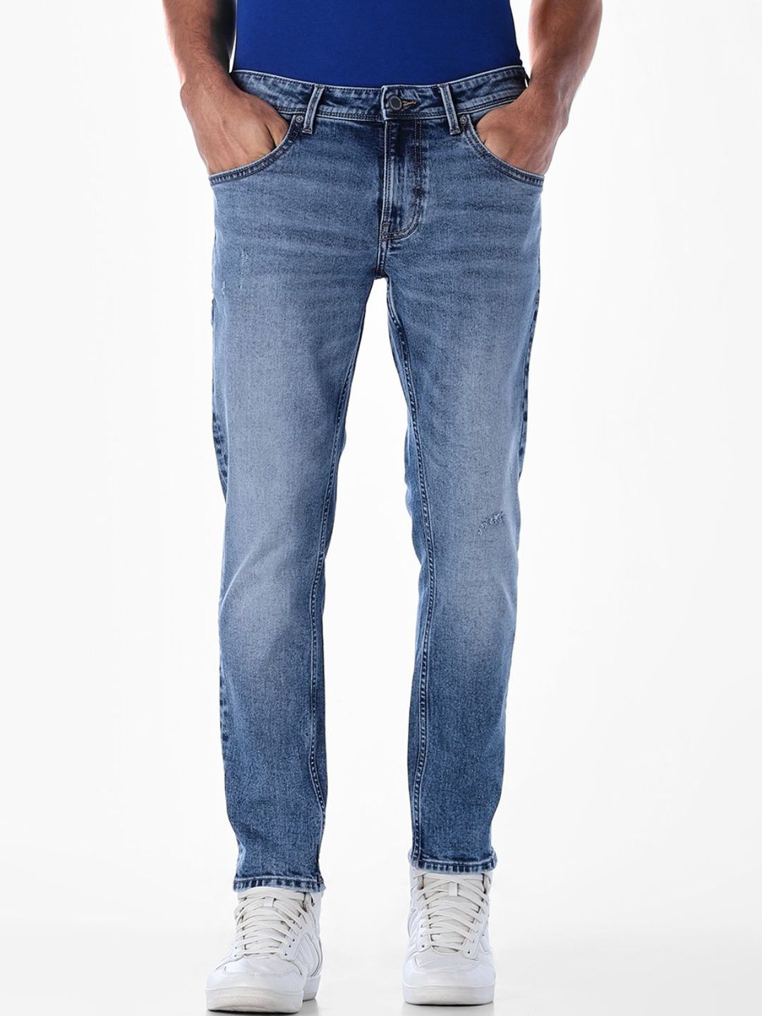 Slim Fit Low-Rise Mildly Distressed Light Fade Stretchable Jeans