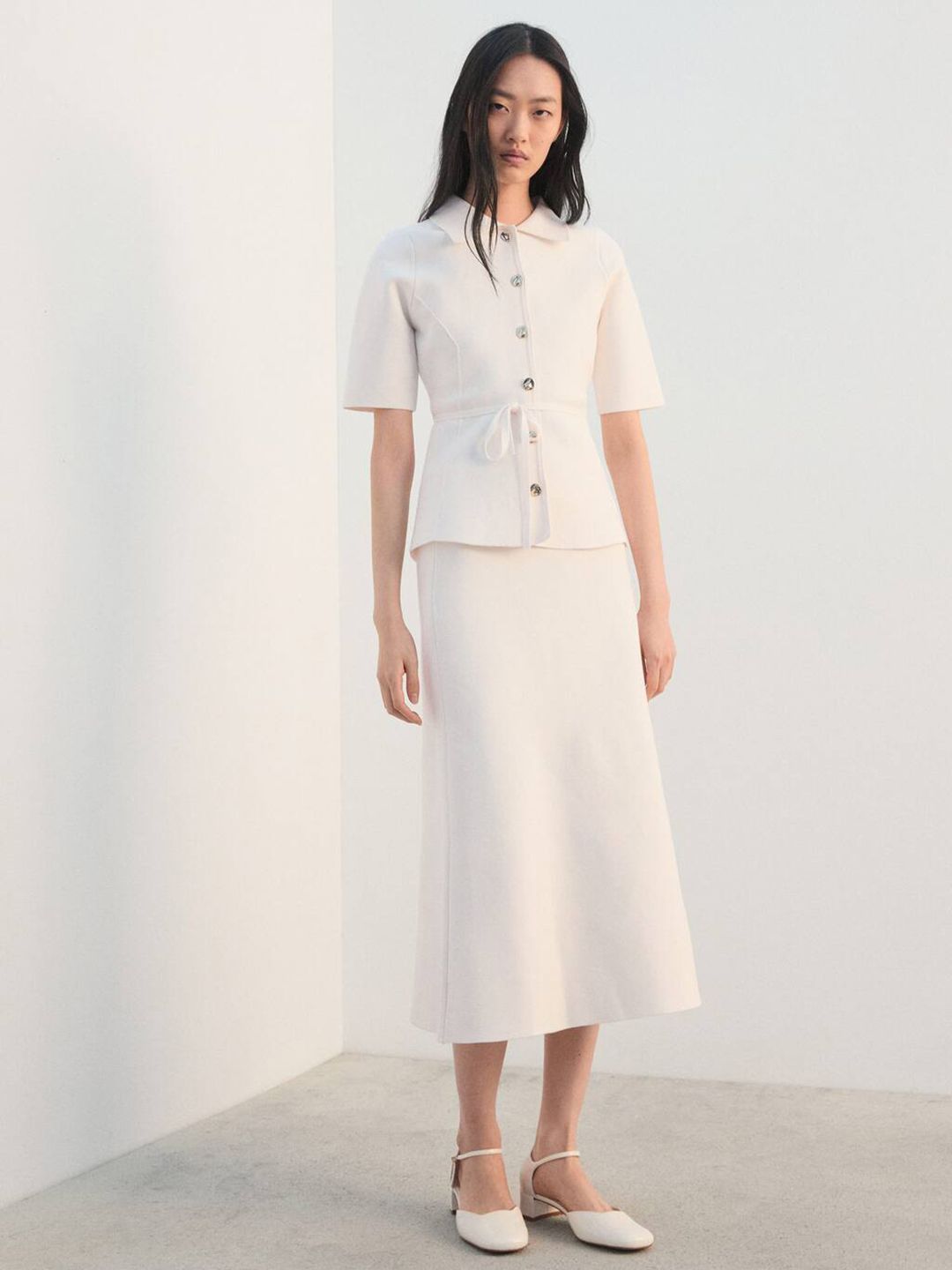 Mid-Rise Flared A-line Midi Skirt