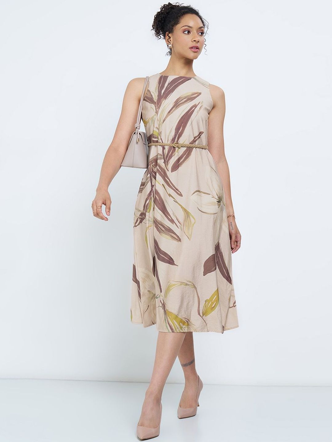 Floral Print A-Line Midi Dress Annabelle by Pantaloons Floral Print A-Line Midi Dress