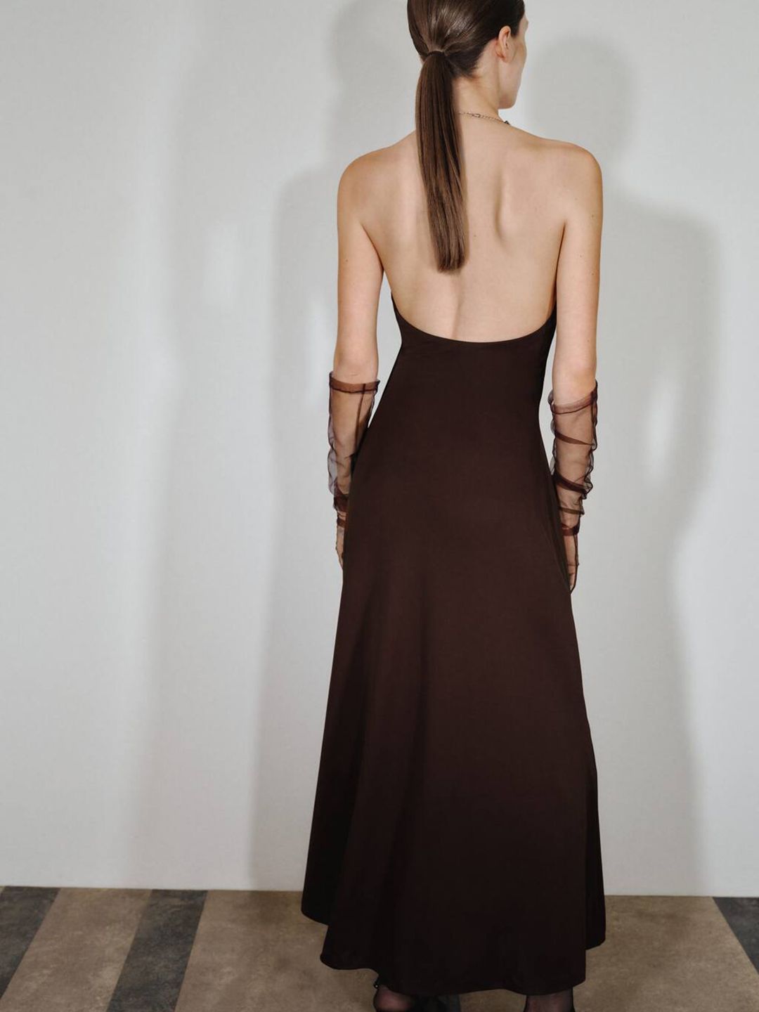 Choker Neck Gathered A-Line Midi Dress