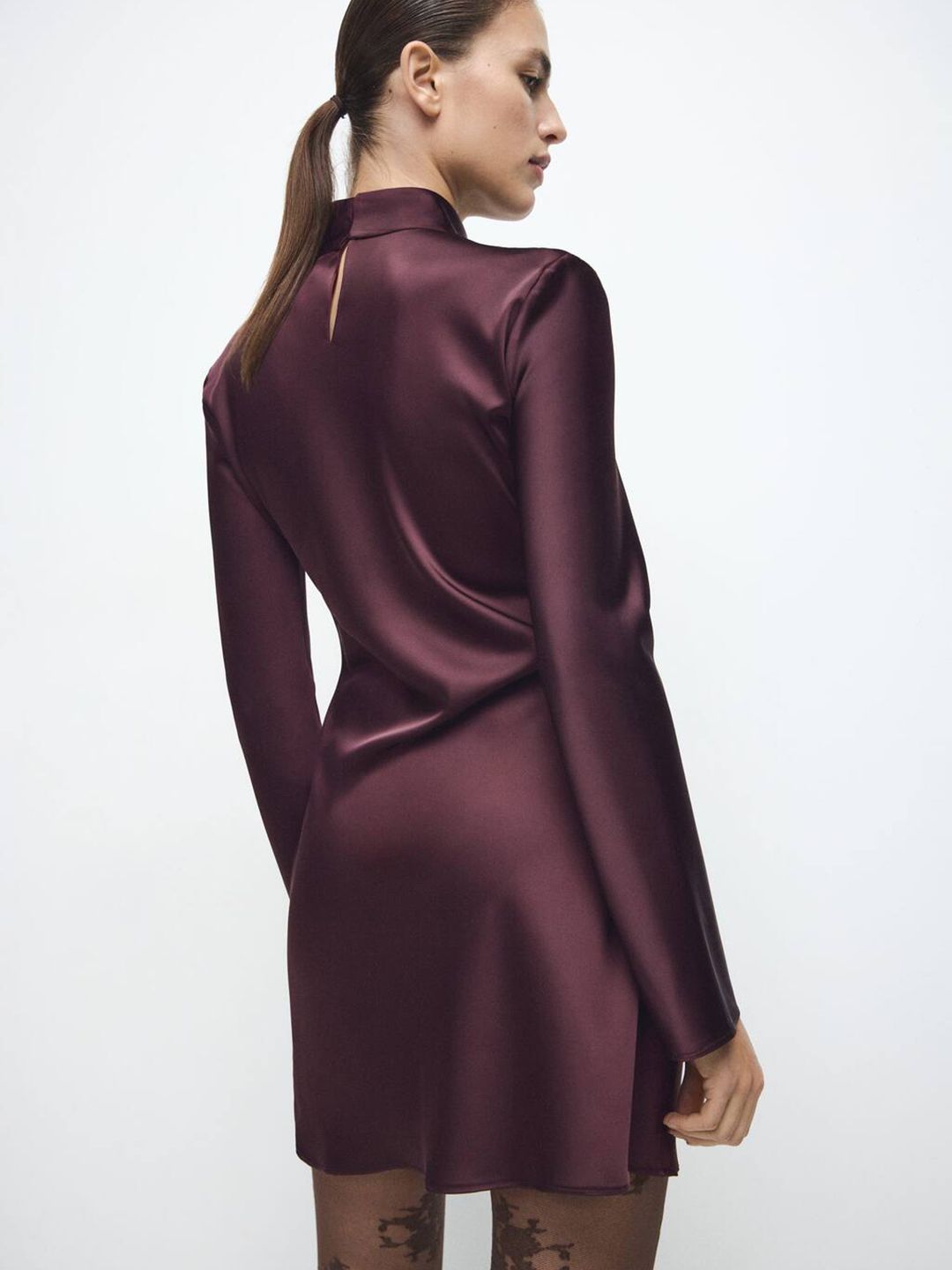 Satin Finish High Neck Sheath Mini Dress
