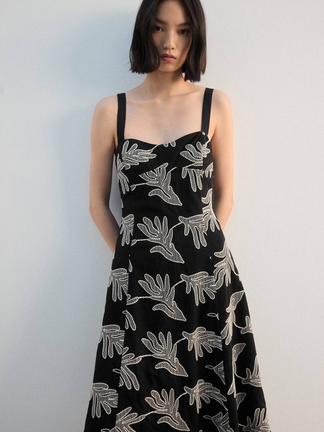 Embroidered Fit & Flare Midi Dress