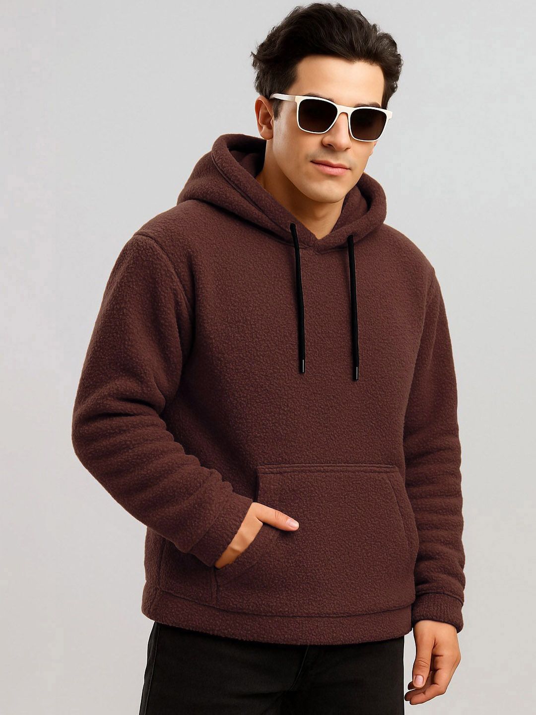 MOHICANS Mocha Brown Relaxed Fit Sherpa Hooded Sweatshirt