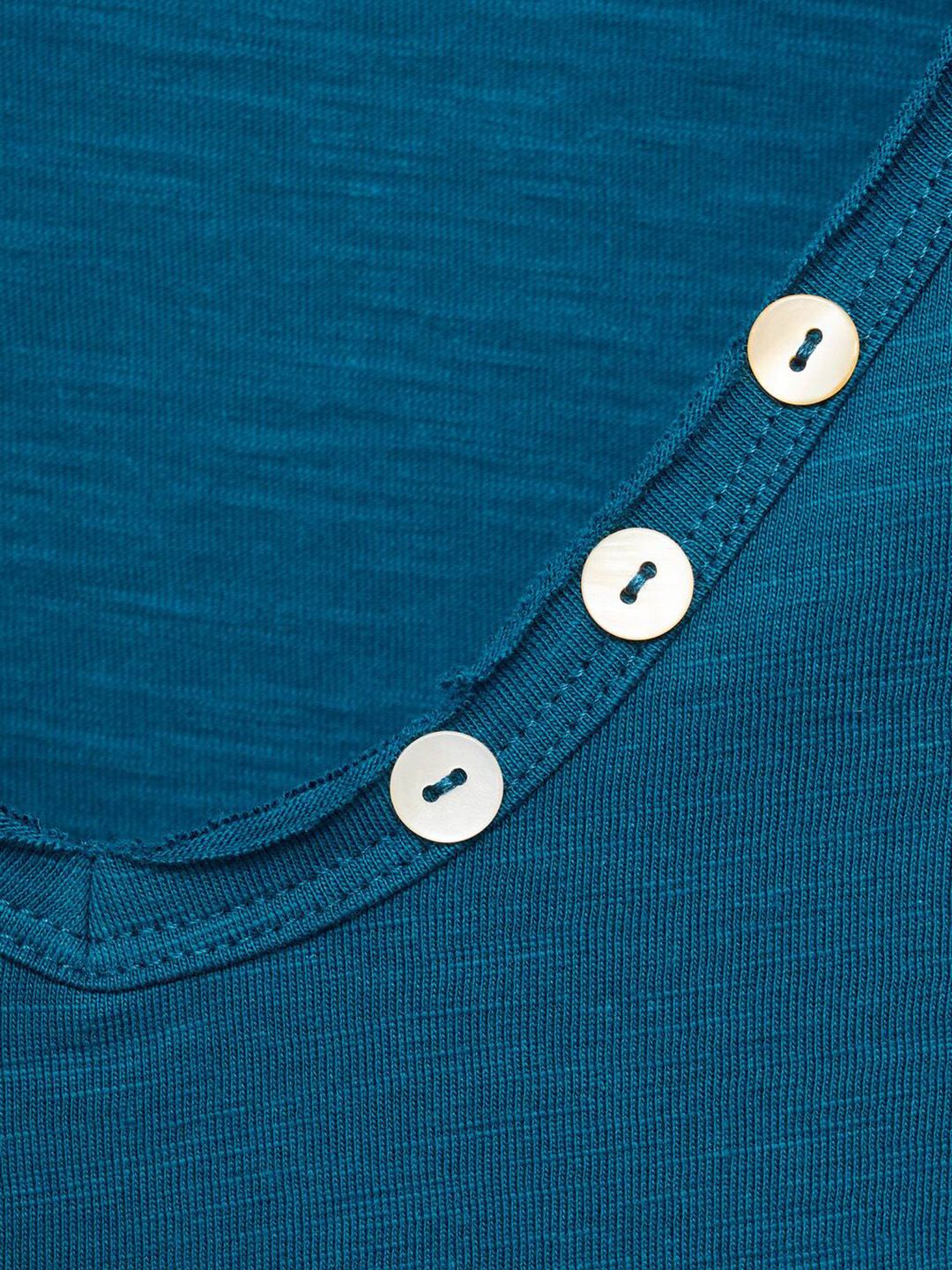 V-Neck Button Detail Pure Cotton T-shirt