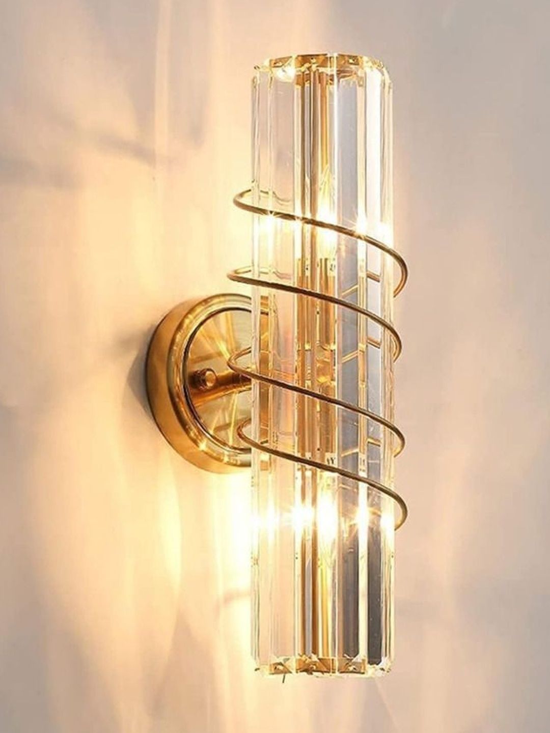 Stello Gold-Toned & Gold-Toned Textured Metal Contemporary Cylinder Shaped Wall Lamp