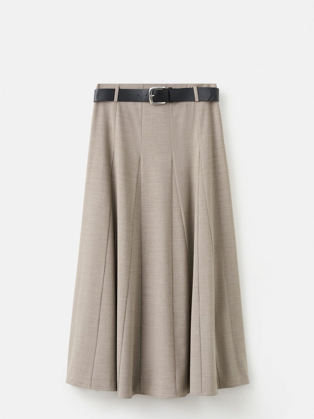 Godets Details Belted Flared Midi Skirt