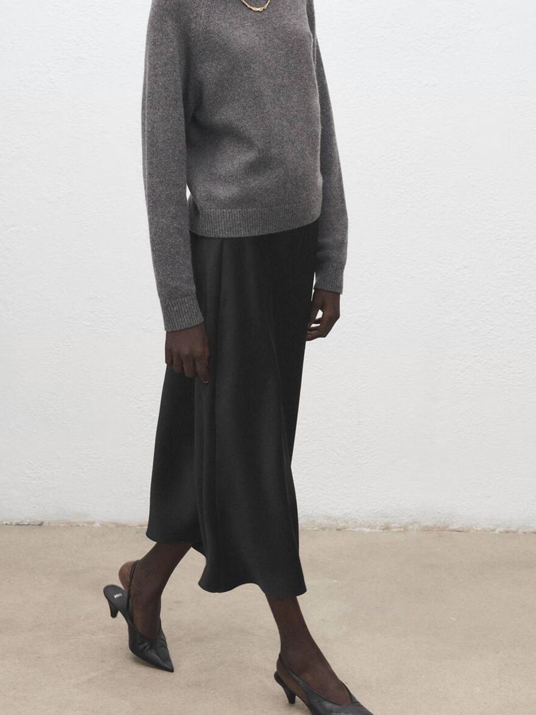 Satin Finish Mid-Rise A-Line Midi Skirt