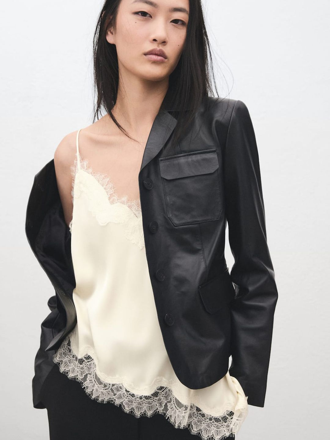 Satin Finish Top Asymmetric Hem Satin Finish Top