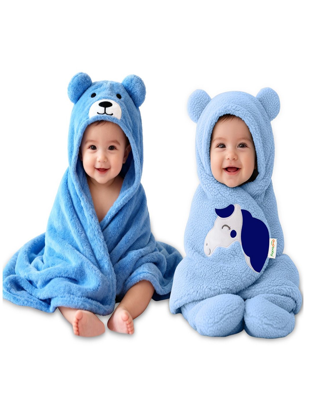 OyO Baby Infants Kids Blue 2 Pieces Bear & Unicorn 300 GSM Ac Room Baby Blankets