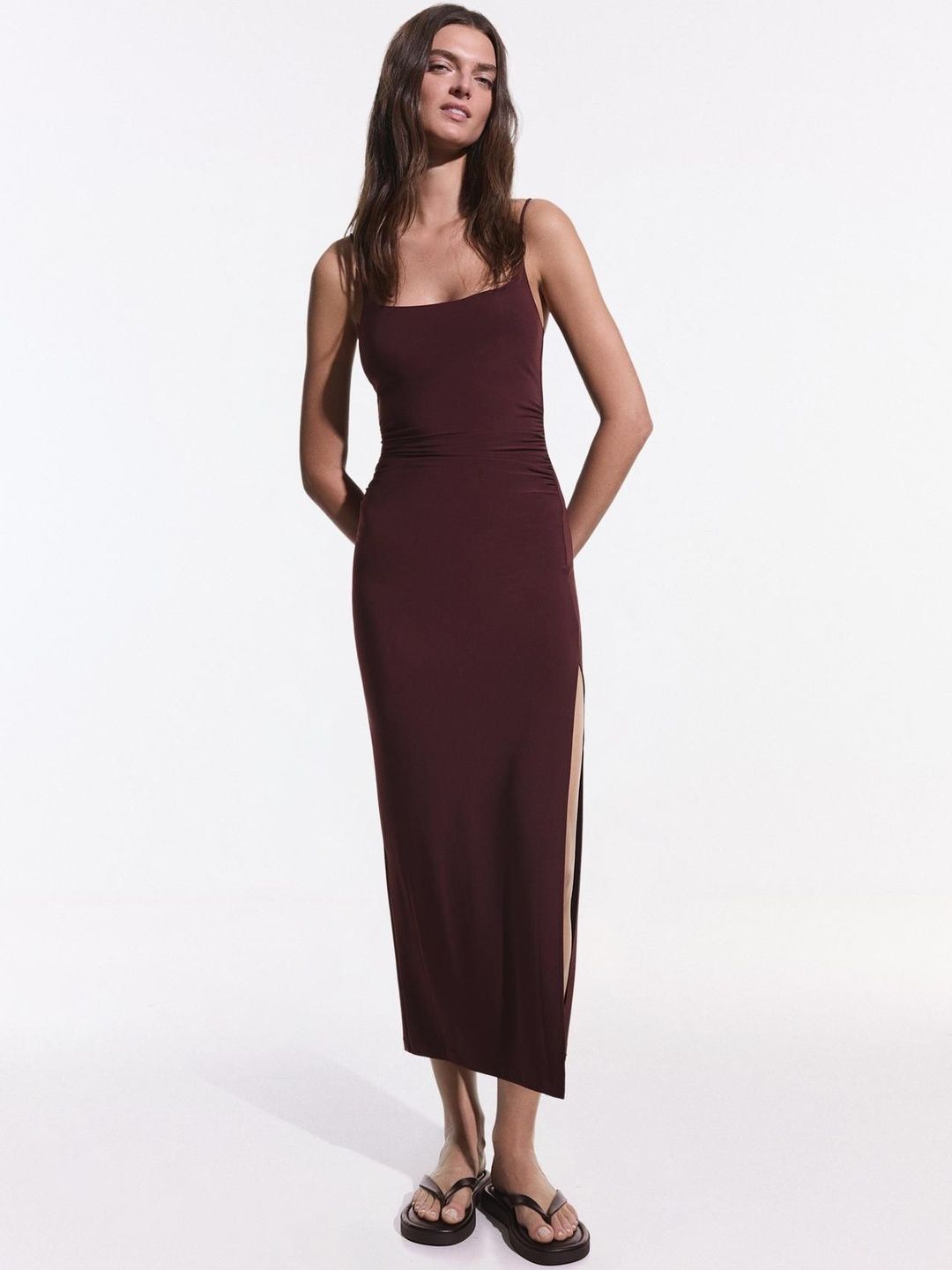 Gathered strap midi dress