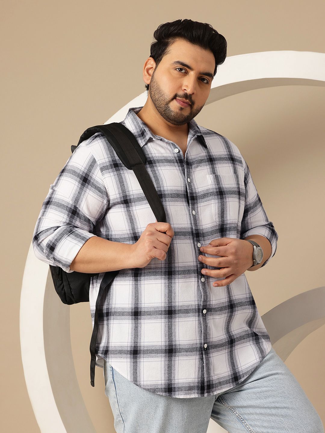 Sztori Plus Size Tartan Checks Pure Cotton Casual Shirt