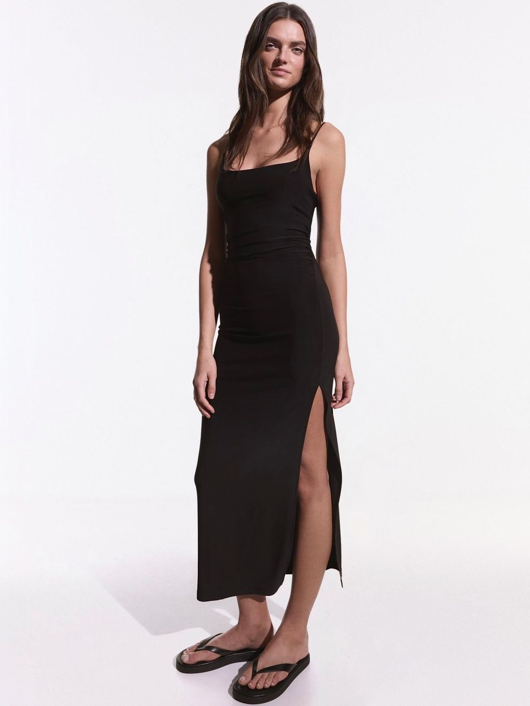 Gathered strap midi dress